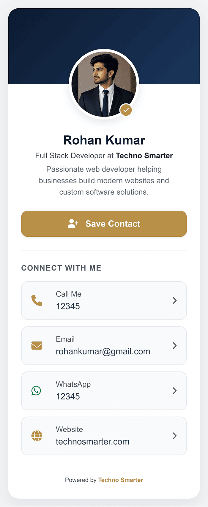 Digital Business Card in PHP source code