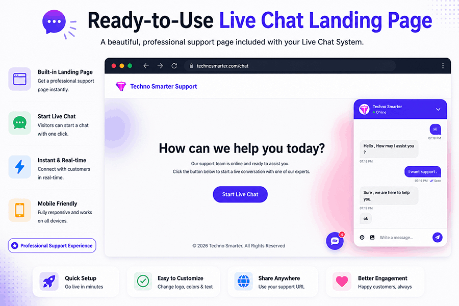 Live chat support landing page SaaS project in PHP and MYSQL
