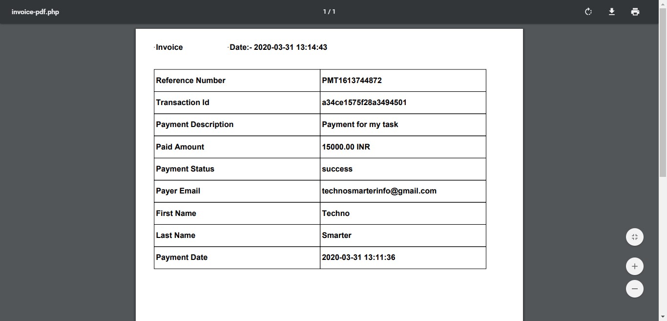 Generating PDF using PHP and MYSQL database | Payment form invoice 