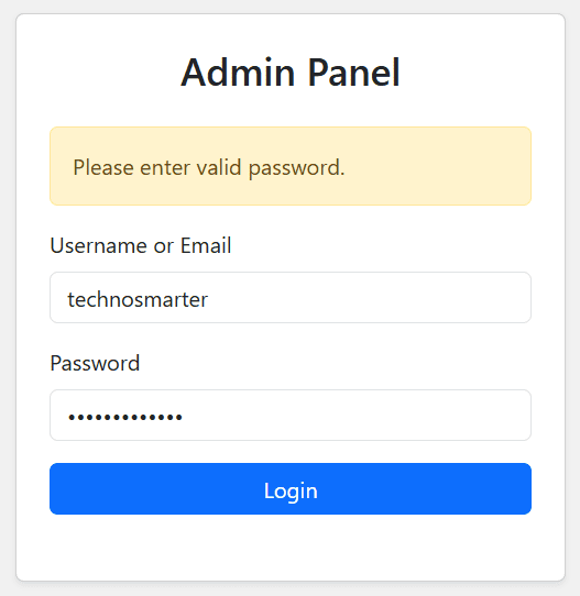 Business vCard admin panel login form in PHP