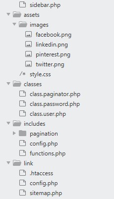 PHP blog folders and files structure 