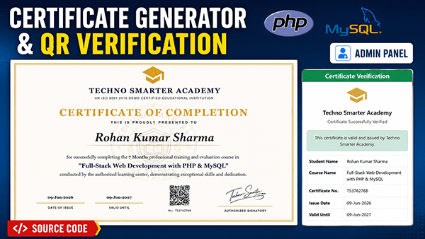 PHP Certificate Generator: QR Verify & Admin Panel Source Code