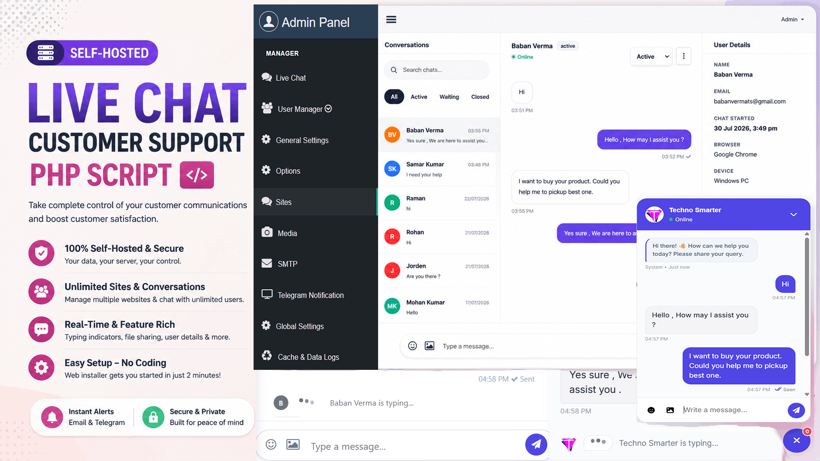 Self-Hosted Live Chat Customer Support PHP Script