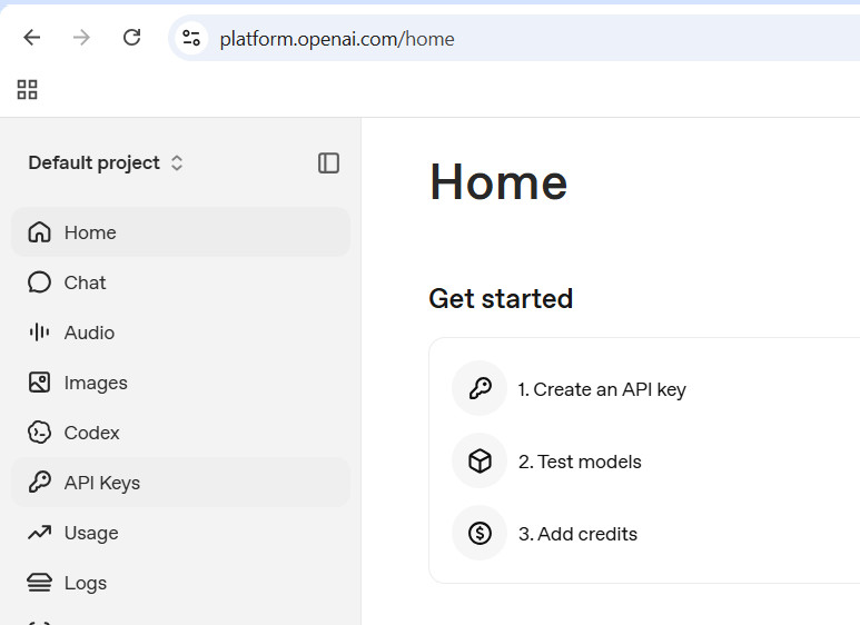 Get chat GPT AI api key from Open AI