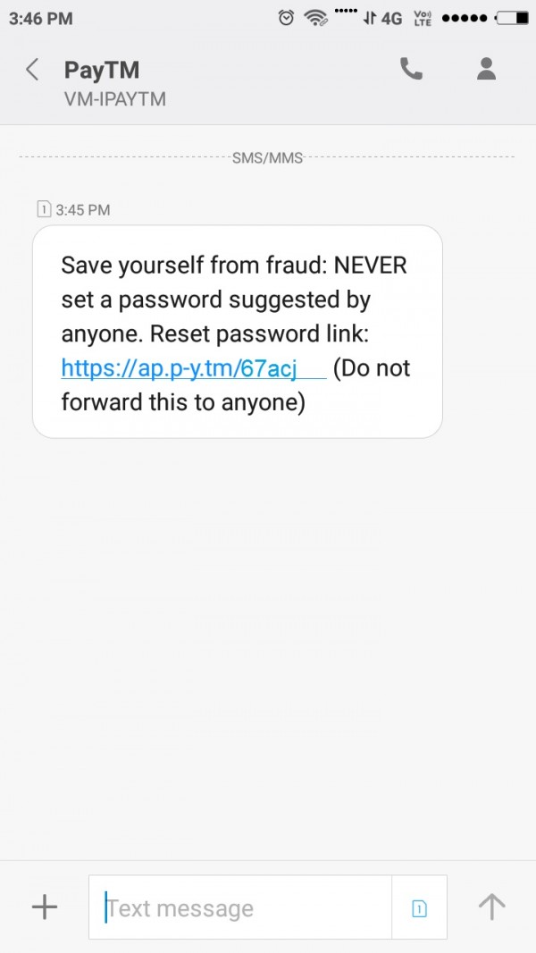 Paytm account password reset link