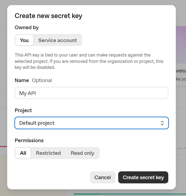 Create new secret key in open ai chat GPT 