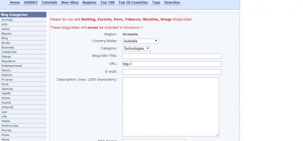 blogger collection free submission directory