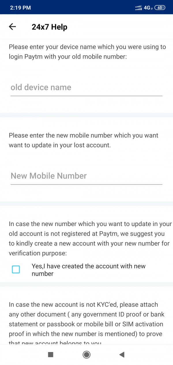How to change paytm account number without OTP