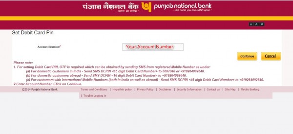 set PNB bank ATM green pin online
