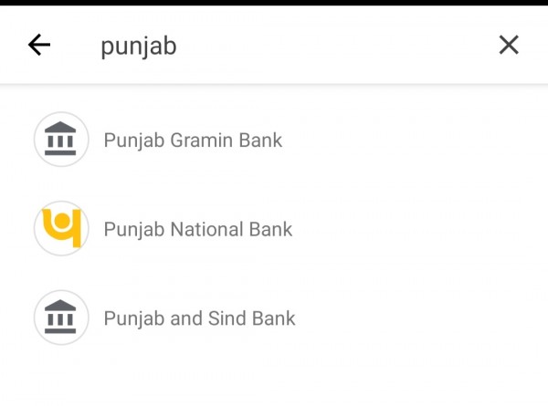 Punjab national bank is showing on Google pay