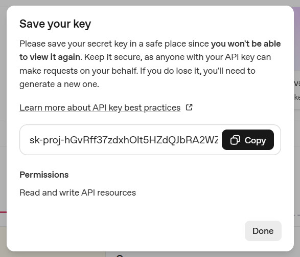 Save your CHAT GPT API key from Open AI platform