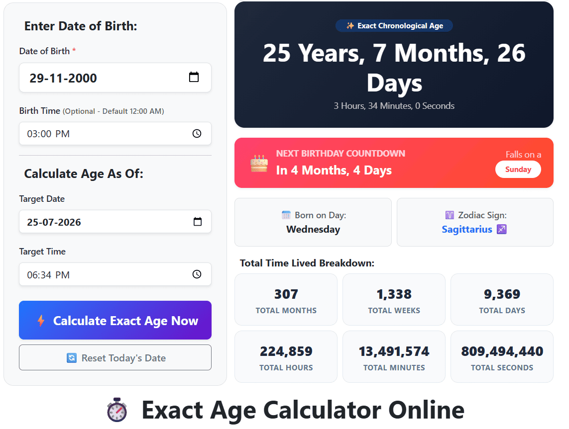 Age calculator online tool