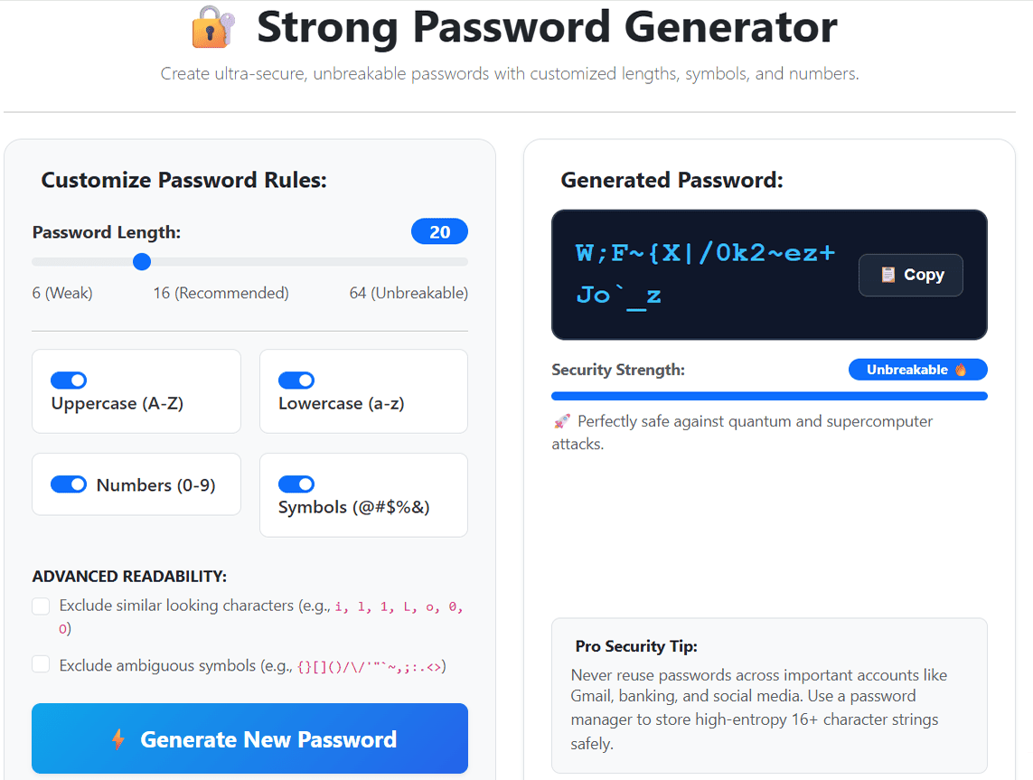 Strong Password Generator Tool | Secured 